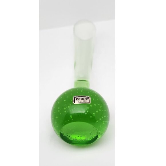 Vintage Mid Century Modern Green Glass Controlled Bubble Vase - Colony, Sweden - Picture 3 of 6